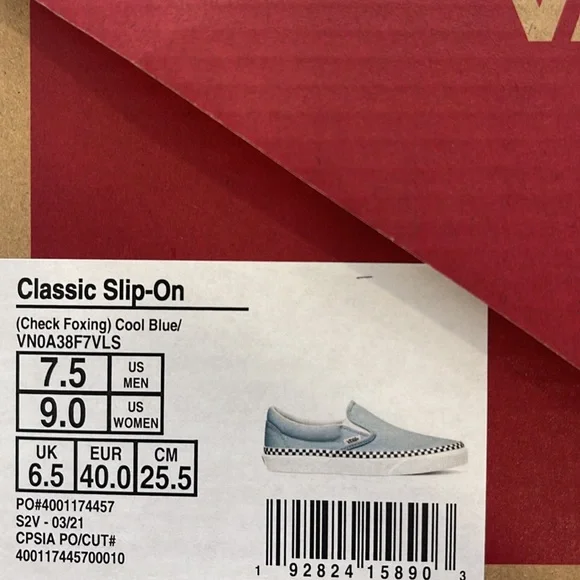 NW Box Vans Classic Slip-On in Cool Blue-Mens 7.5 / Women 9 - Picture 9 of 11